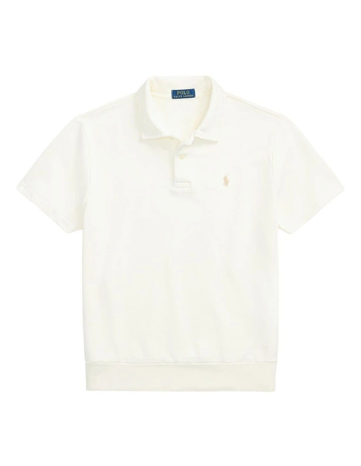 Loopback Fleece Polo Shirt in Beige image 4