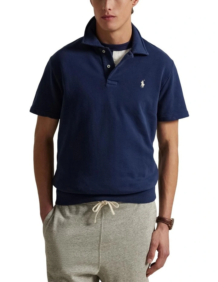 Loopback Fleece Polo Shirt in Blue image 1
