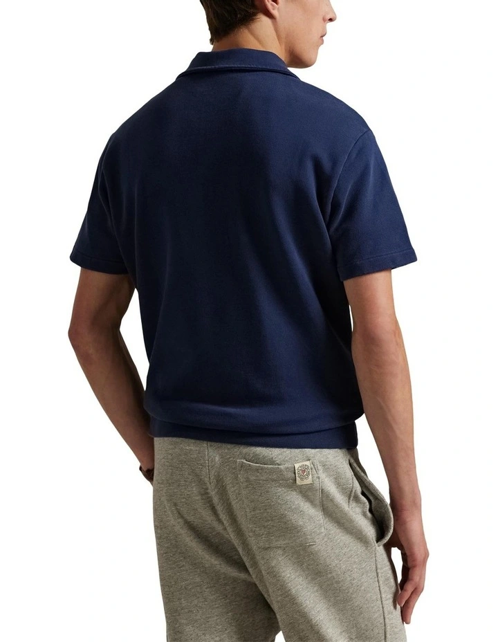 Loopback Fleece Polo Shirt in Blue image 2