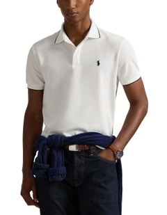 Custom Slim Fit Stretch Oxford Mesh Polo Shirt in White