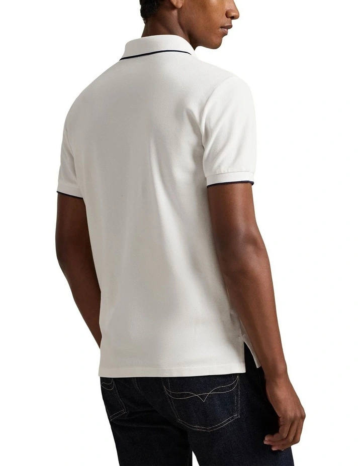 Custom Slim Fit Stretch Oxford Mesh Polo Shirt in White image 2