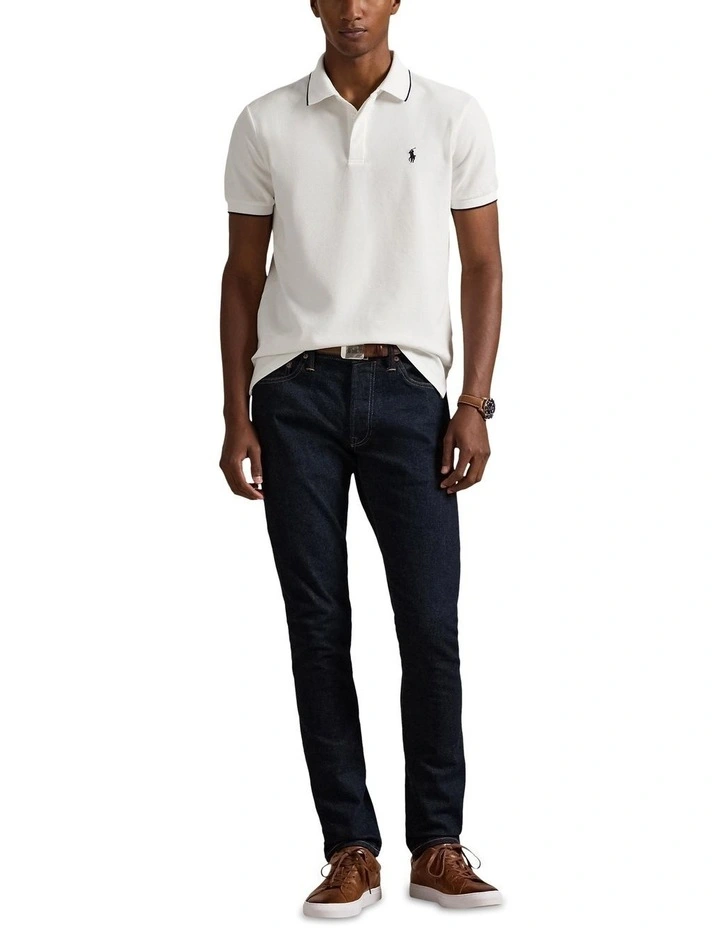 Custom Slim Fit Stretch Oxford Mesh Polo Shirt in White image 3