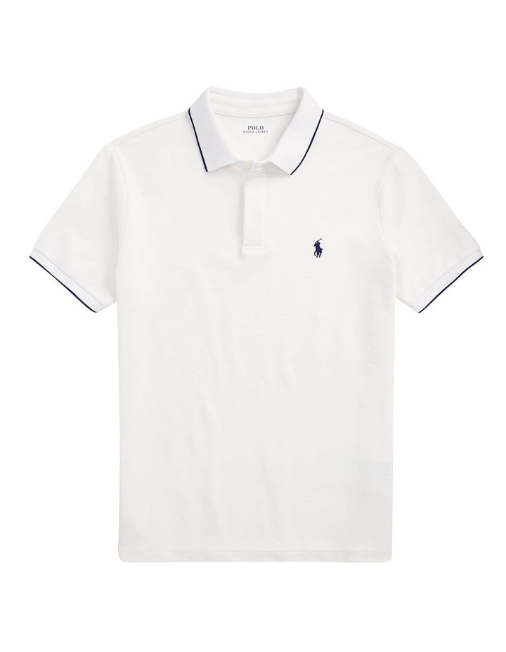 Custom Slim Fit Stretch Oxford Mesh Polo Shirt in White image 4