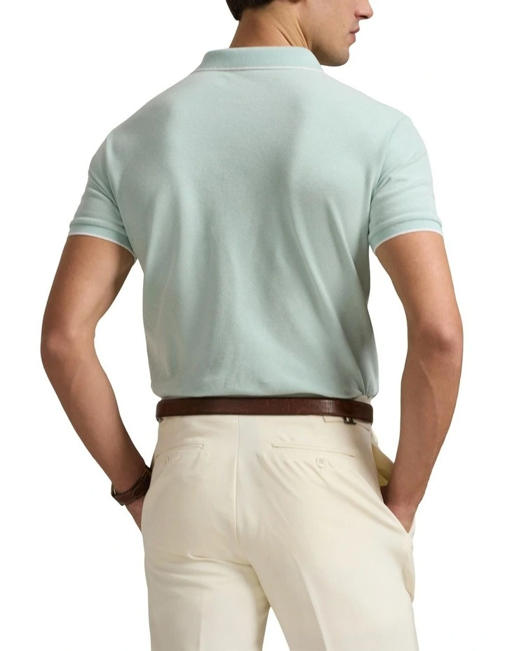Custom Slim Fit Stretch Oxford Mesh Polo Shirt in Green image 2