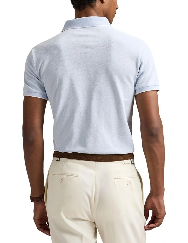 Custom Slim Fit Stretch Oxford Mesh Polo Shirt in Blue image 2