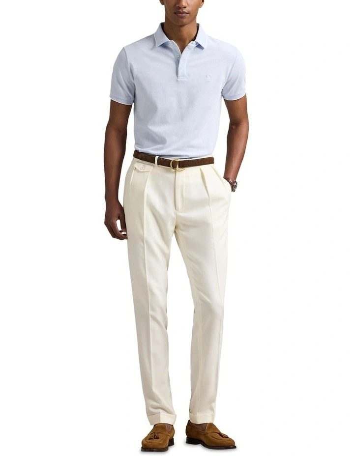 Custom Slim Fit Stretch Oxford Mesh Polo Shirt in Blue image 3