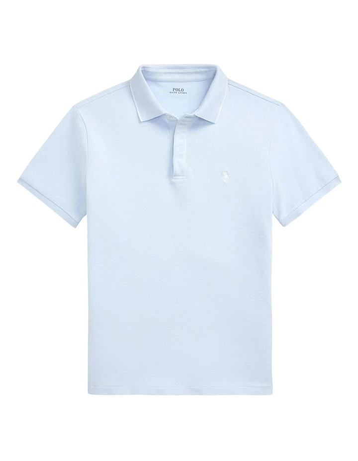 Custom Slim Fit Stretch Oxford Mesh Polo Shirt in Blue image 4