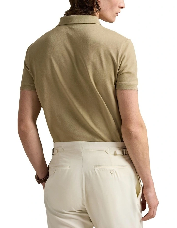 Custom Slim Fit Stretch Mesh Polo Shirt in Beige image 2