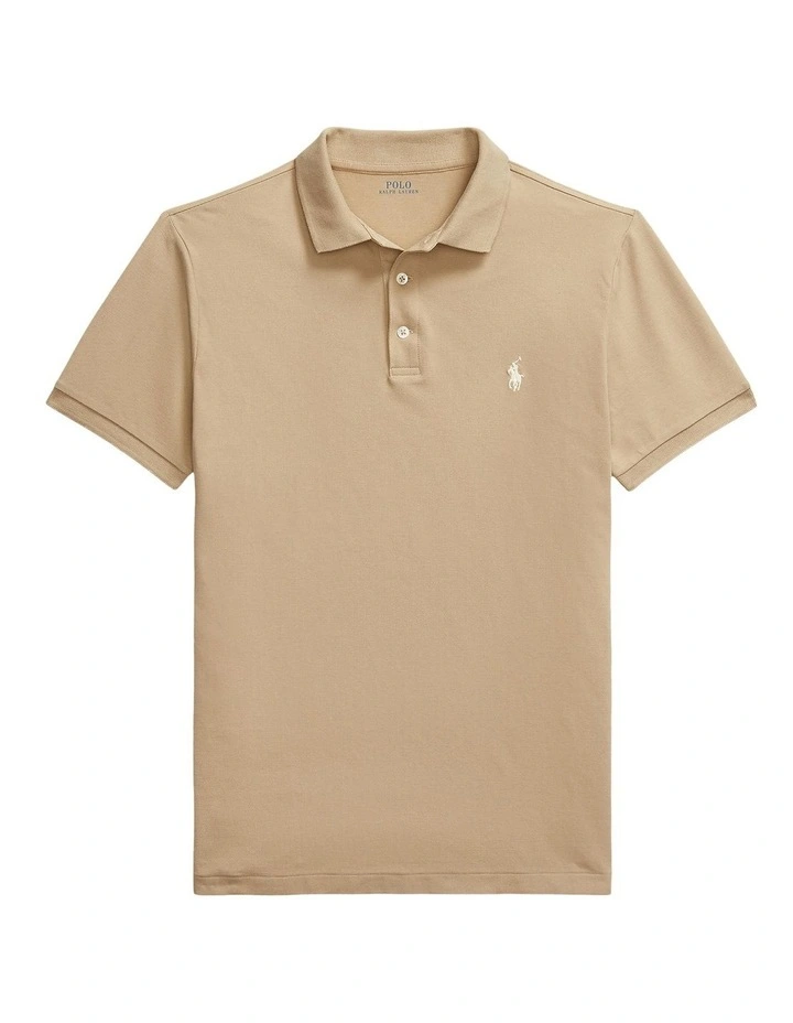Custom Slim Fit Stretch Mesh Polo Shirt in Beige image 4