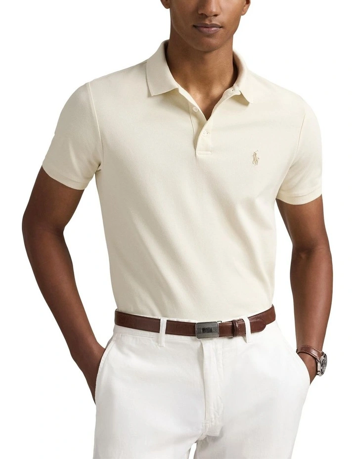 Custom Slim Fit Stretch Mesh Polo Shirt in Natural image 1