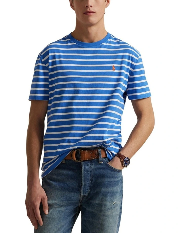 Classic Fit Striped Jersey T-shirt in Blue image 1
