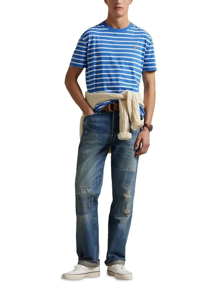 Classic Fit Striped Jersey T-shirt in Blue image 3