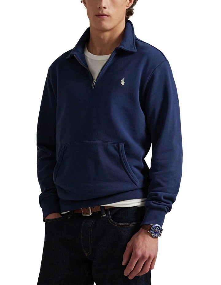 Loopback Fleece Quarter-Zip Sweatshirt in Blue image 1