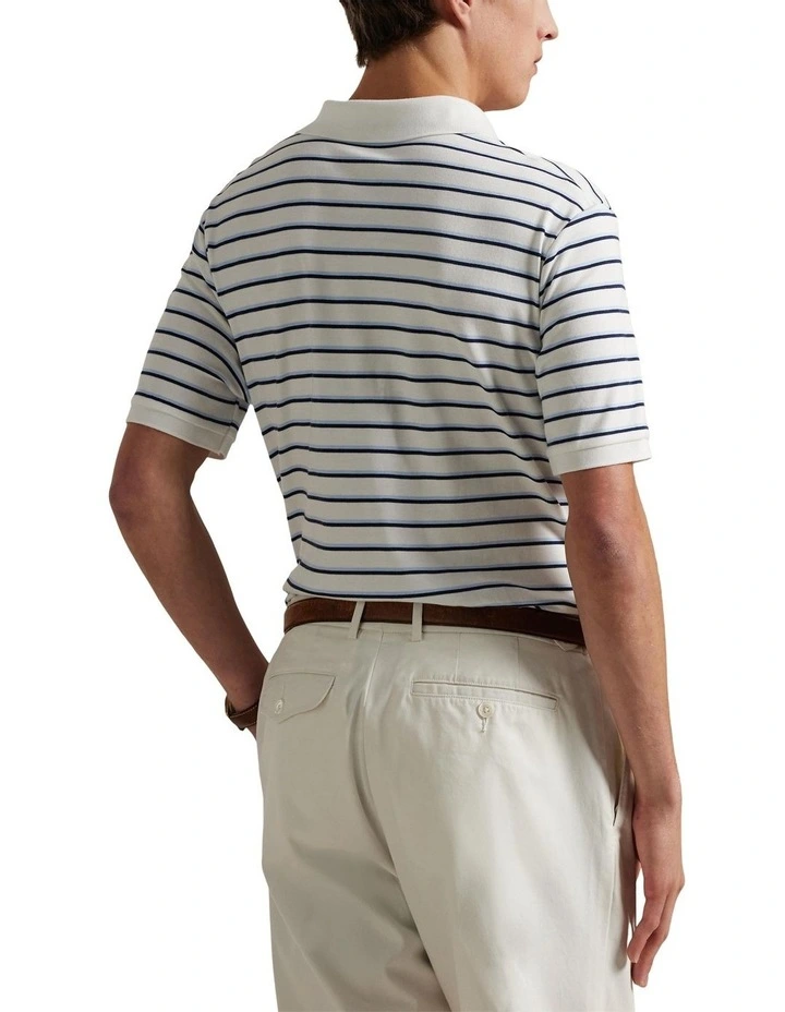 Classic Fit Striped Soft Cotton Polo Shirt in White image 2
