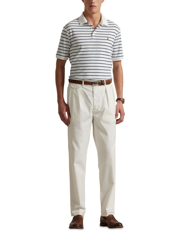 Classic Fit Striped Soft Cotton Polo Shirt in White image 3