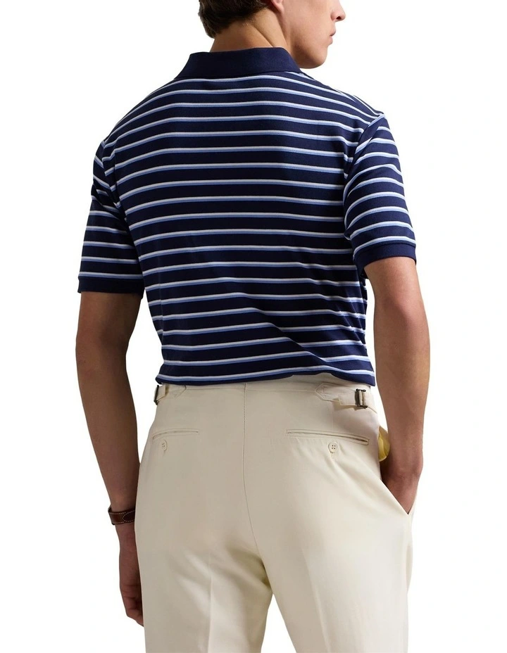 Classic Fit Striped Soft Cotton Polo Shirt in Blue image 2