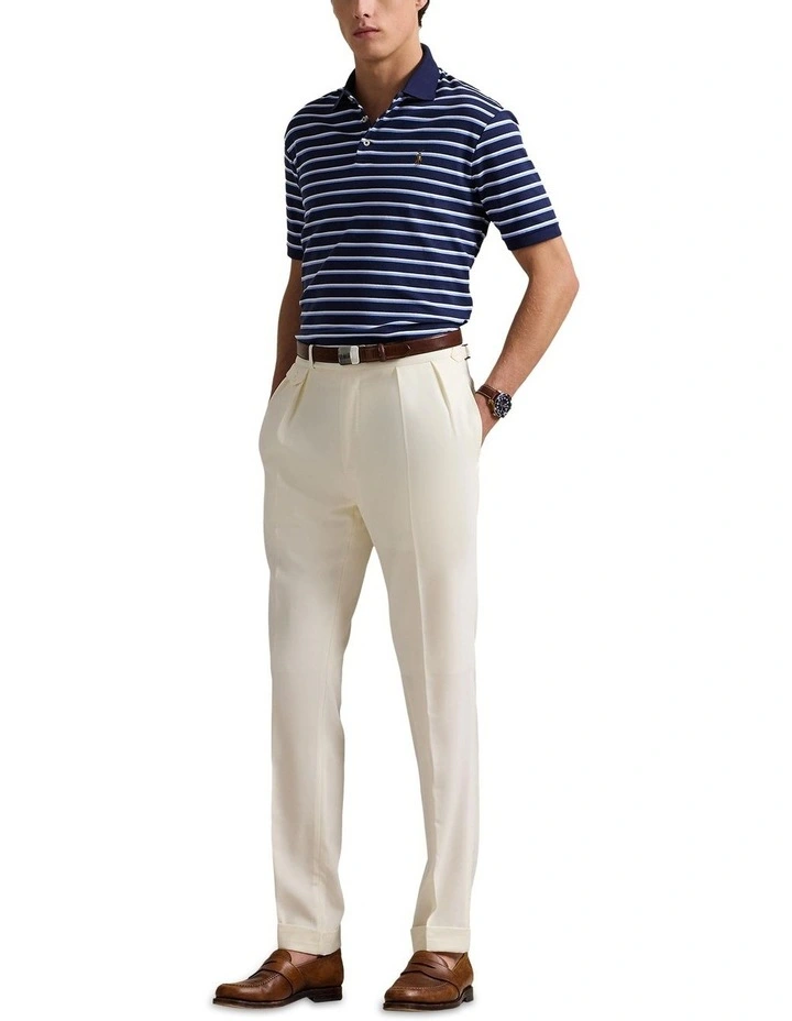 Classic Fit Striped Soft Cotton Polo Shirt in Blue image 3