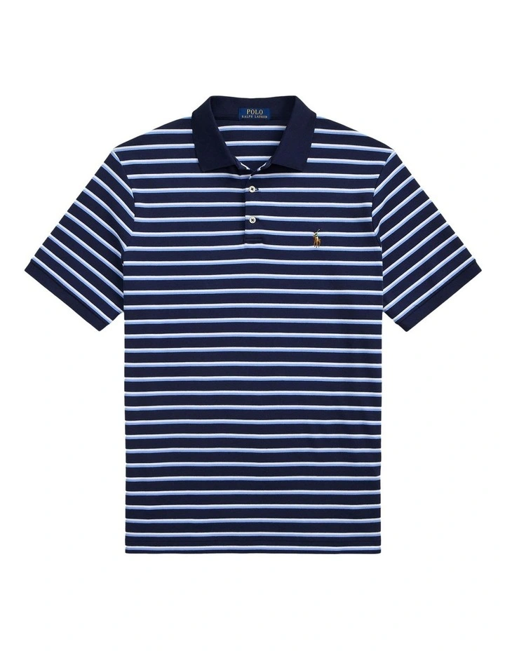 Classic Fit Striped Soft Cotton Polo Shirt in Blue image 4