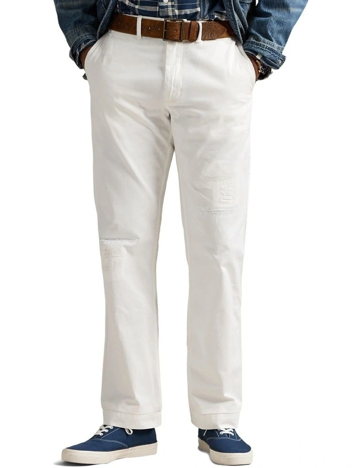 Classic Fit Repaired Twill Pant in White image 1