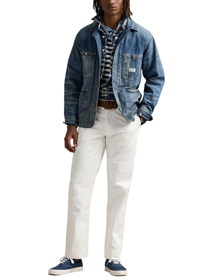 Classic Fit Repaired Twill Pant in White image 3