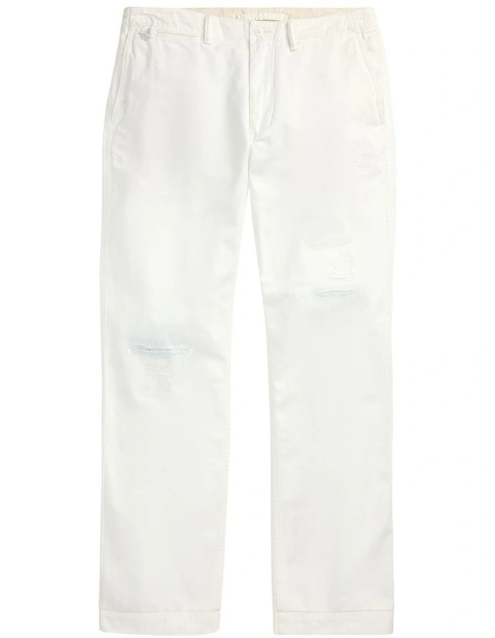 Classic Fit Repaired Twill Pant in White image 4