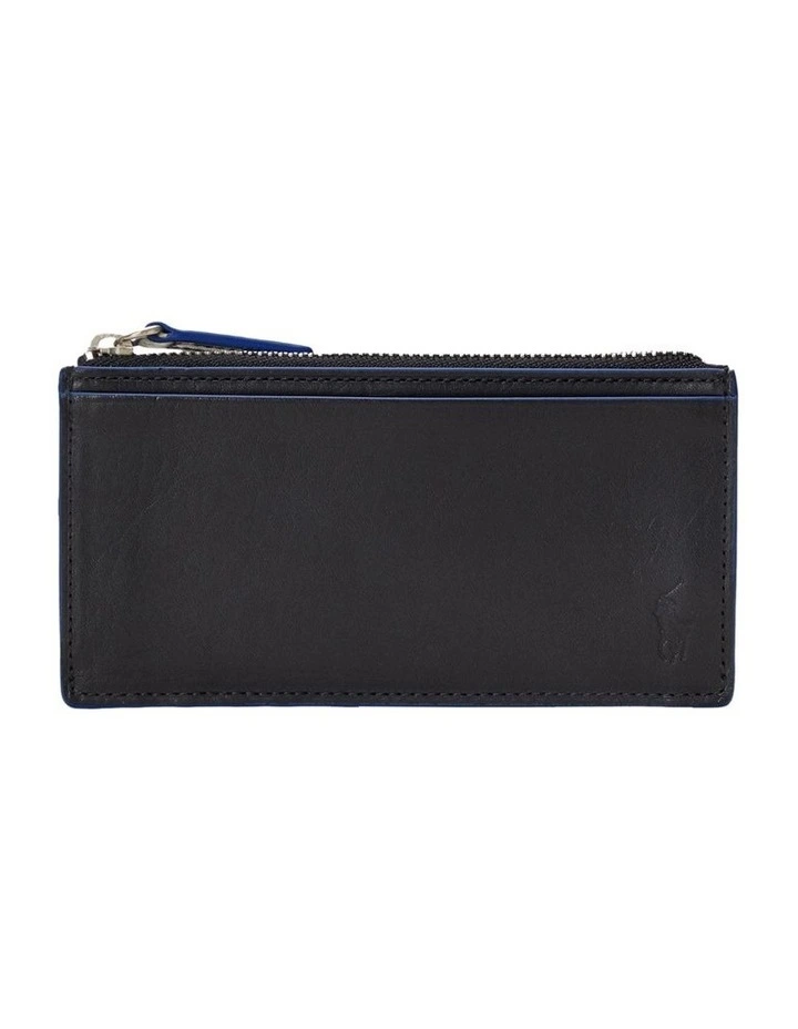Leather Flat Zip Wallet in Black image 2
