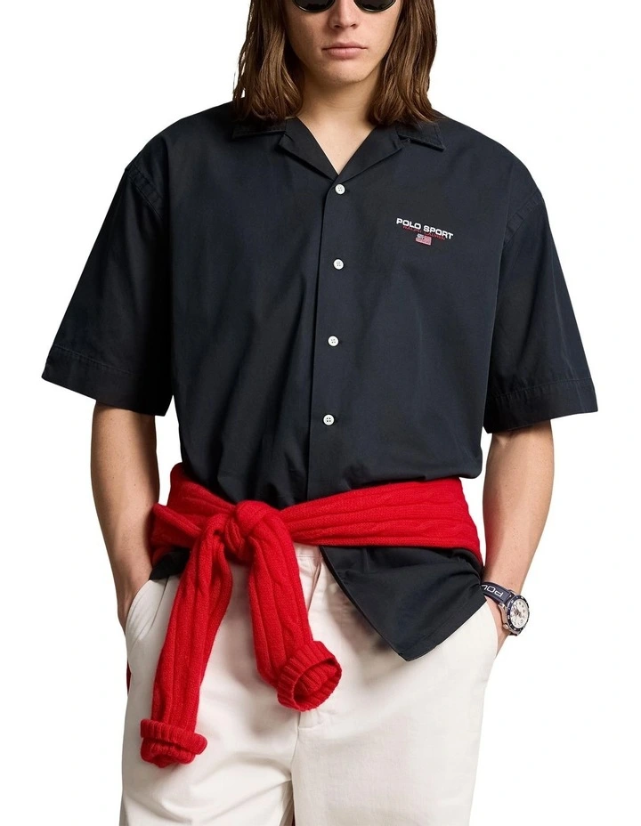 Big Fit Polo Sport Chino Camp Shirt in Black image 1