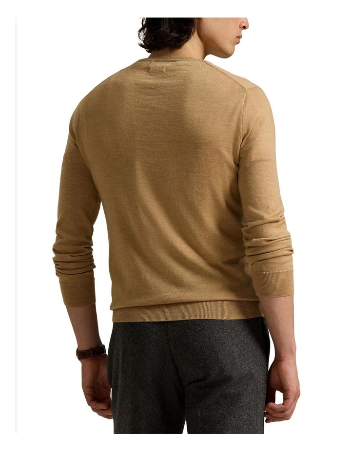 Slim Fit Washable Wool V-Neck Sweater in Brown image 2