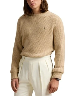 Waffle-Knit Wool-Alpaca Sweater in Brown