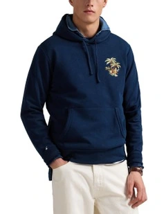 Embroidered Loopback Fleece Hoodie in Blue