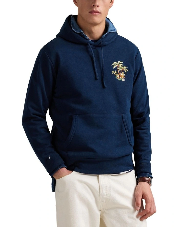 Embroidered Loopback Fleece Hoodie in Blue image 1