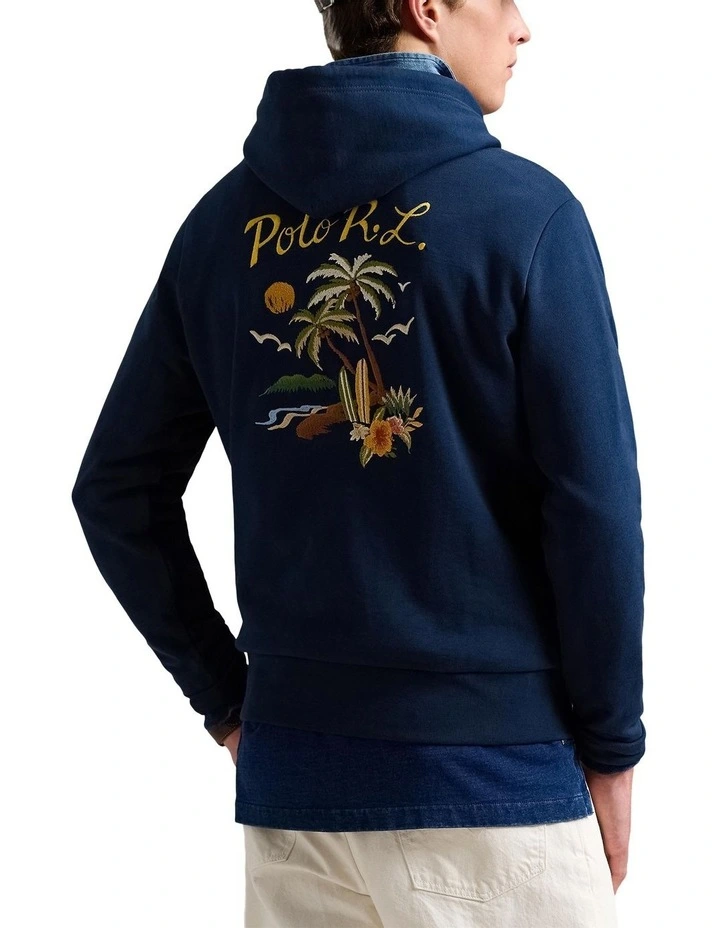 Embroidered Loopback Fleece Hoodie in Blue image 2