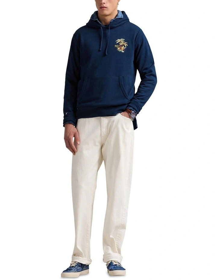 Embroidered Loopback Fleece Hoodie in Blue image 3