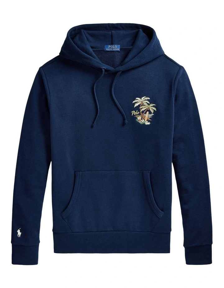 Embroidered Loopback Fleece Hoodie in Blue image 4