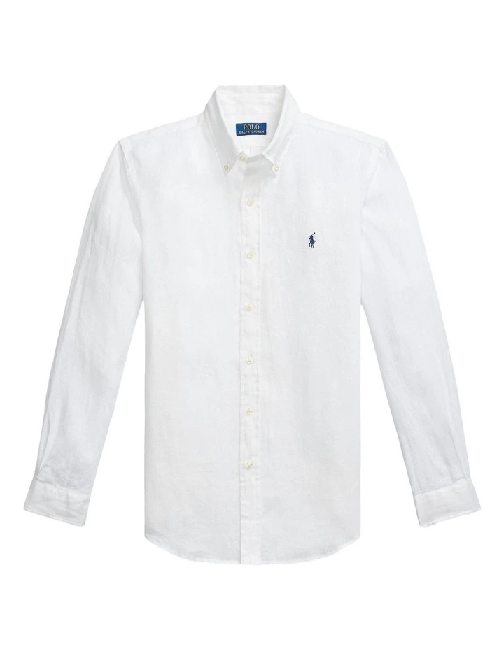 Custom Fit Linen Shirt in White image 4