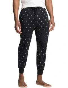 Allover Pony Cotton Jersey Sleep Jogger in Black