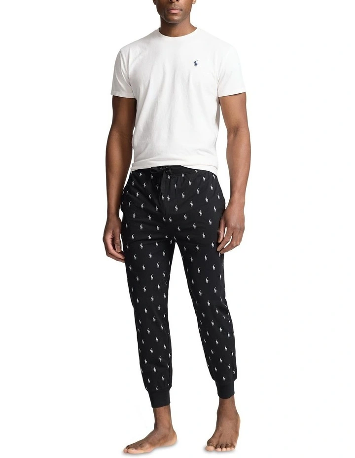 Allover Pony Cotton Jersey Sleep Jogger in Black image 3