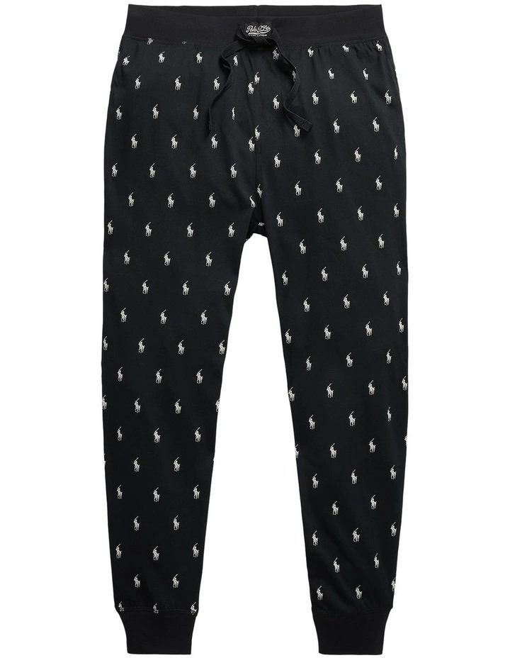 Allover Pony Cotton Jersey Sleep Jogger in Black image 4
