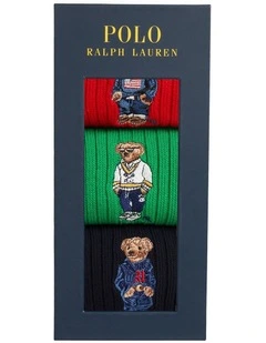 Polo Bear Cotton-Blend 3-Sock Gift Set in Multi
