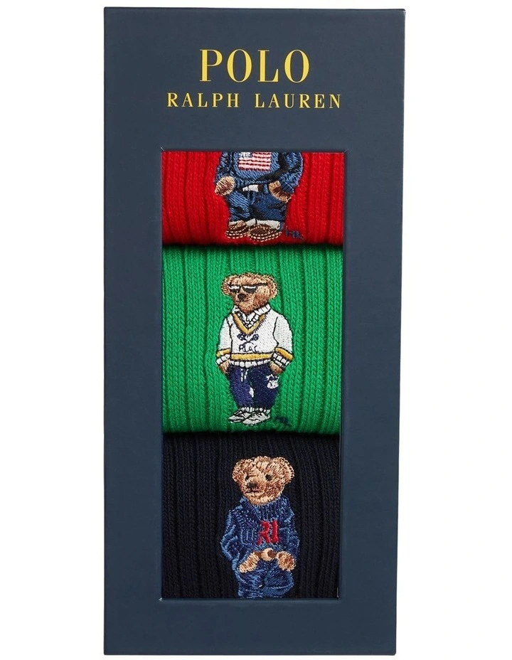 Polo Bear Cotton-Blend 3-Sock Gift Set in Multi image 1