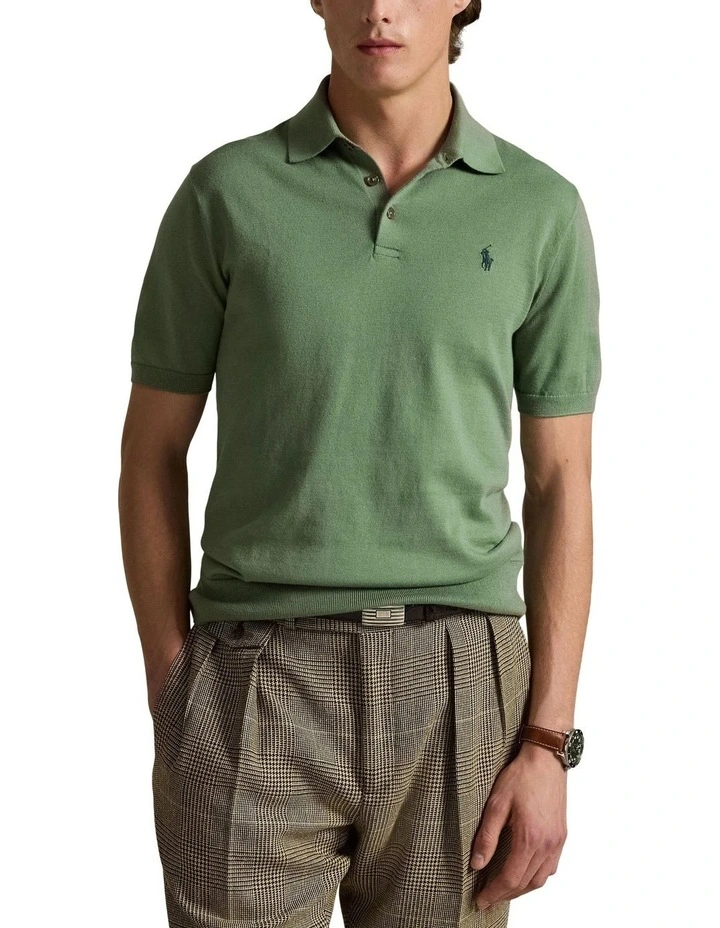 Cotton Polo Collar Sweater in Green image 1