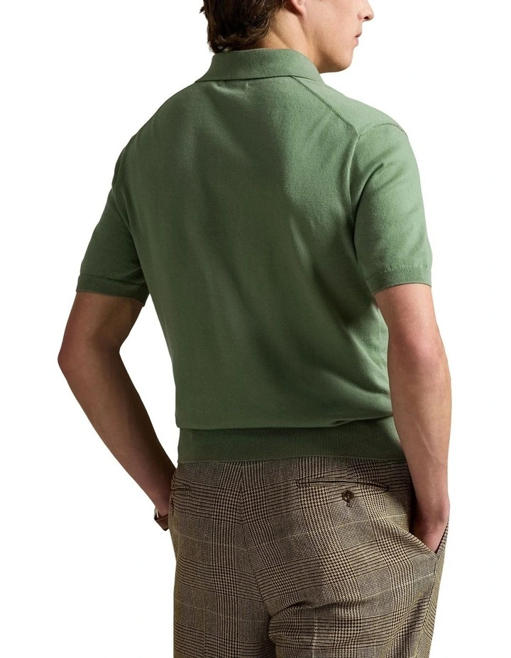 Cotton Polo Collar Sweater in Green image 2