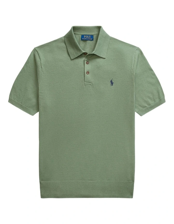 Cotton Polo Collar Sweater in Green image 4