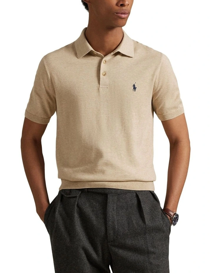 Cotton Polo-Collar Sweater in Cream image 1