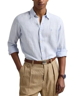 Classic Fit Striped Linen Shirt in Blue