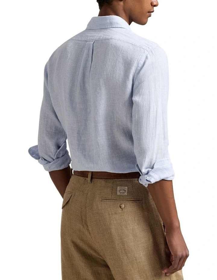 Classic Fit Striped Linen Shirt in Blue image 2