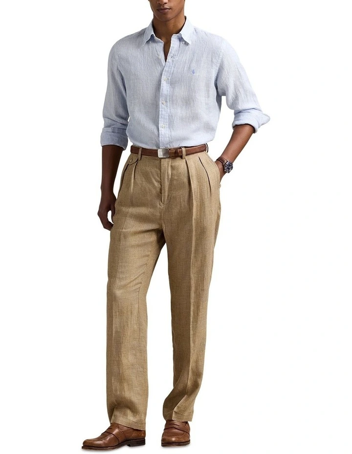 Classic Fit Striped Linen Shirt in Blue image 3