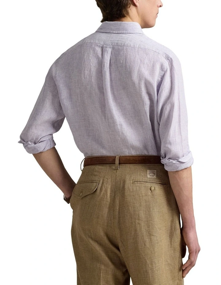 Classic Fit Striped Linen Shirt in Purple image 2
