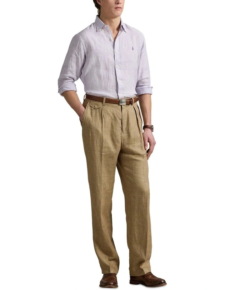 Classic Fit Striped Linen Shirt in Purple image 3