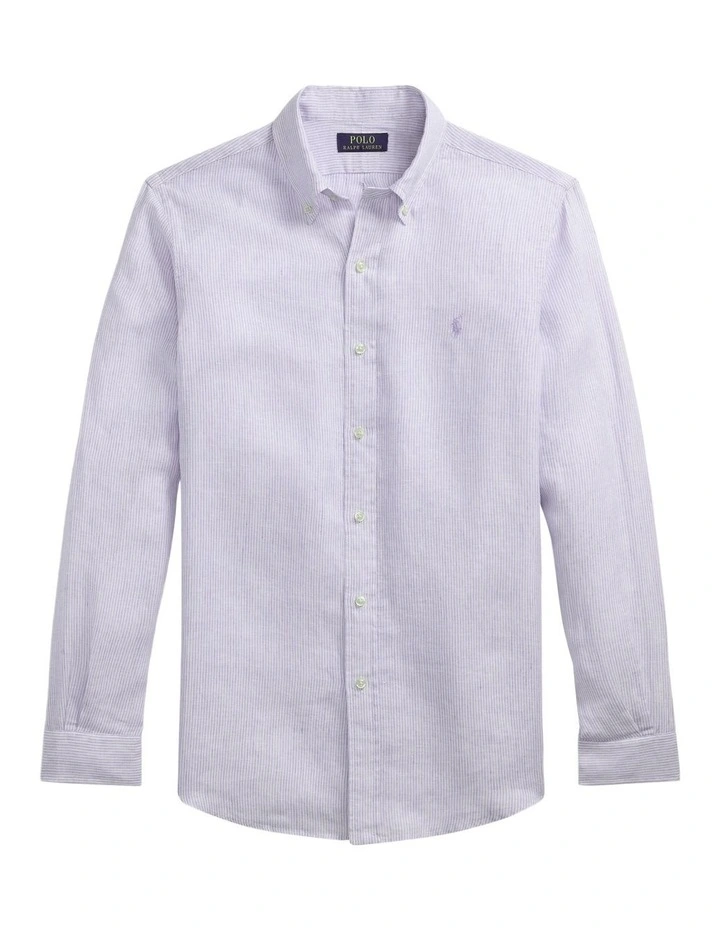 Classic Fit Striped Linen Shirt in Purple image 4